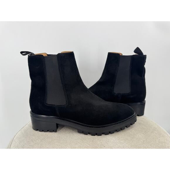 Quince Black Suede Chelsea Boot Ankle Leather Lug sole Boot NWOT 8 - Picture 1 of 7